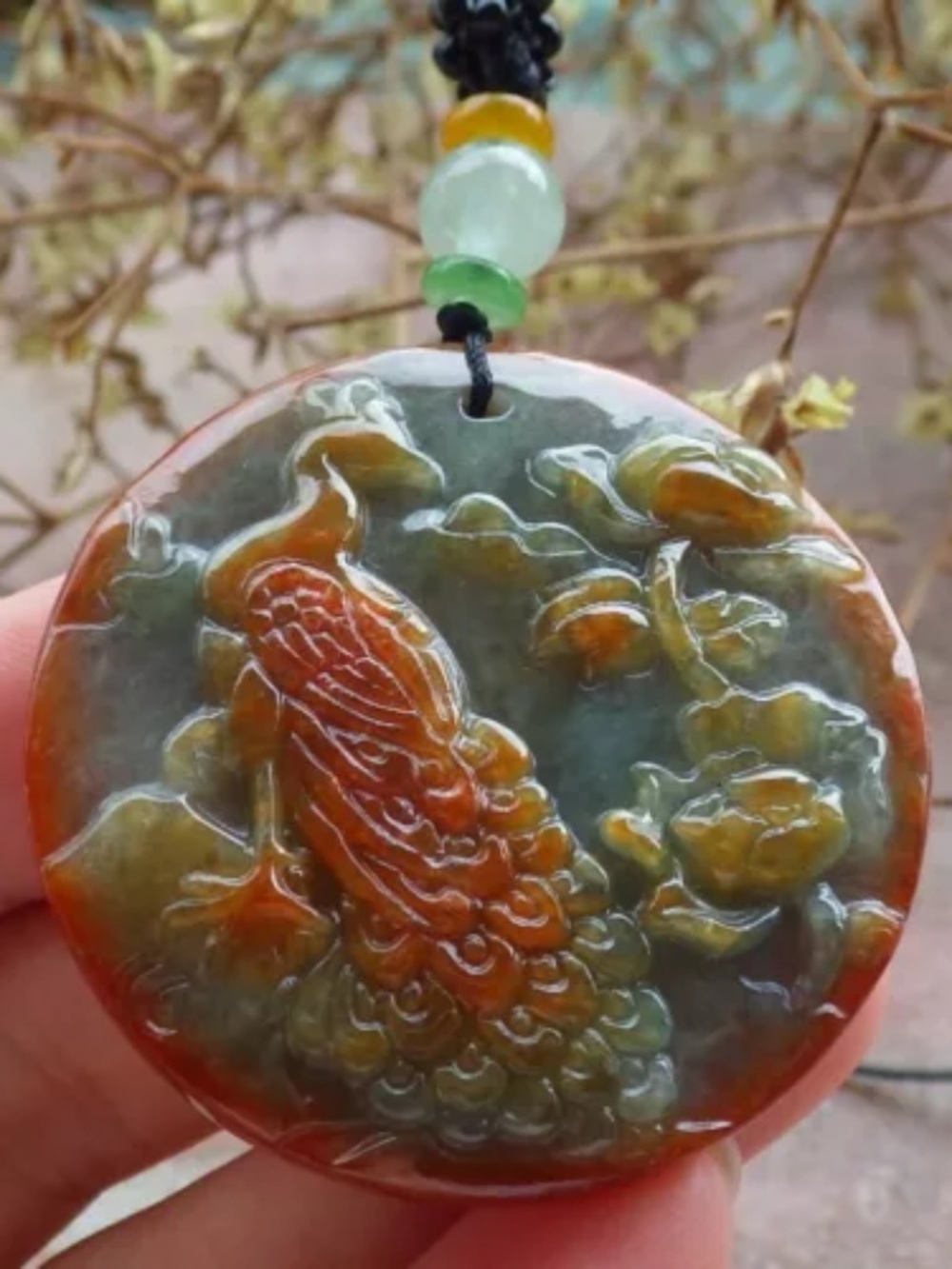 Certified Red Burma Natural A Jade jadeite pendant Phoenix Peacock 凤凰